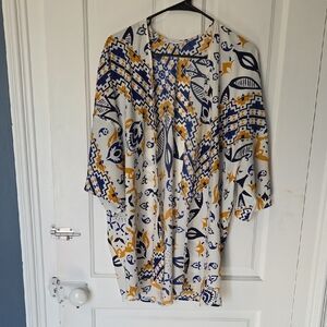 Ces Femme Blue and Yellow Geometric Kimono